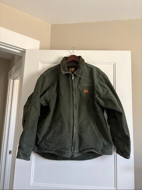 Caterpillar Dark Olive Green Work Jacket with Corduroy Collar Large